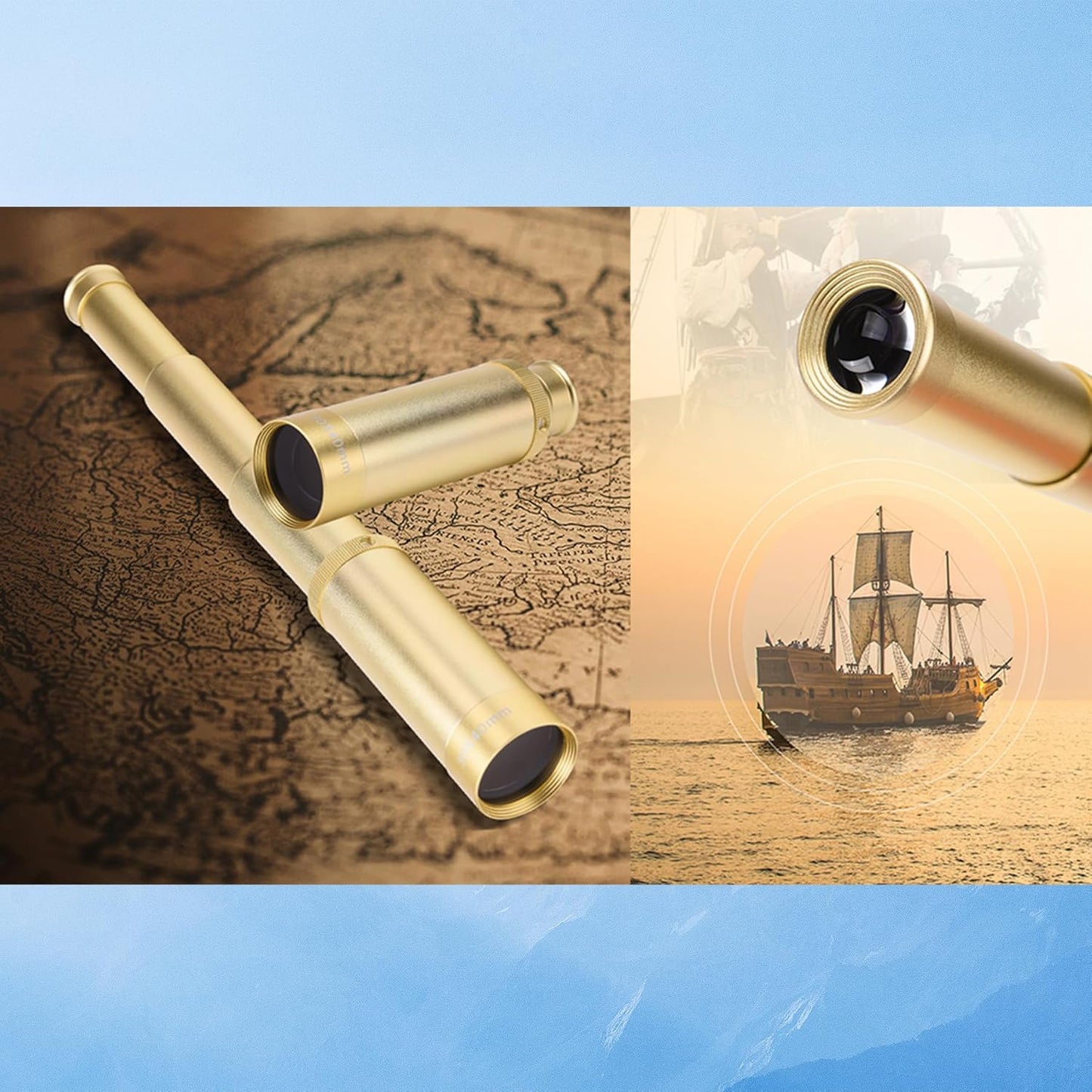 Yourelexit® Pirate Monocular Telescope, 30X40 Handheld Collapsible Brass Telescope for Adults, Zoomable Portable Waterproof Spyglass for Bird Watching Games Travelling Hiking