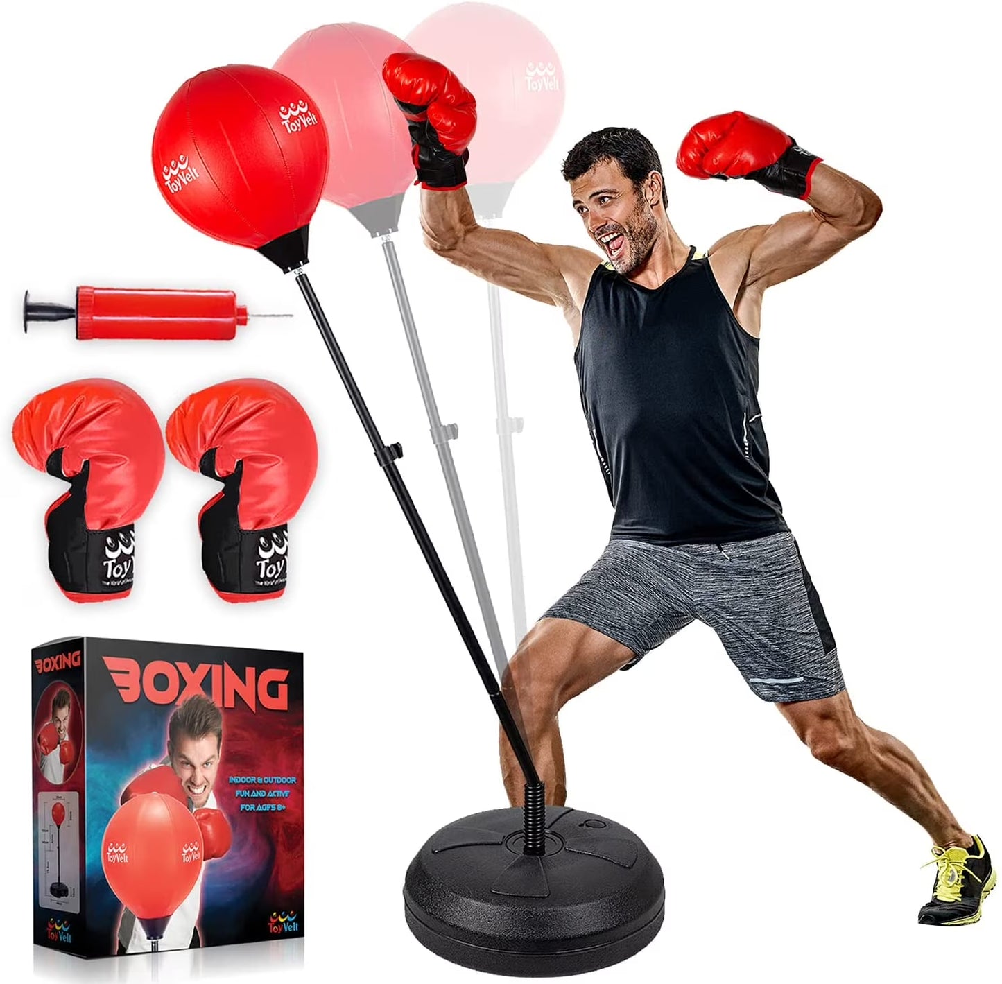Toyvelt Kids Freestanding Speed Bag, 15", 2.2 Lb, Red & Black