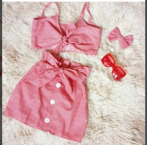 Baby and Toddler Bowknot Plaid Sling and Short Skirt Set