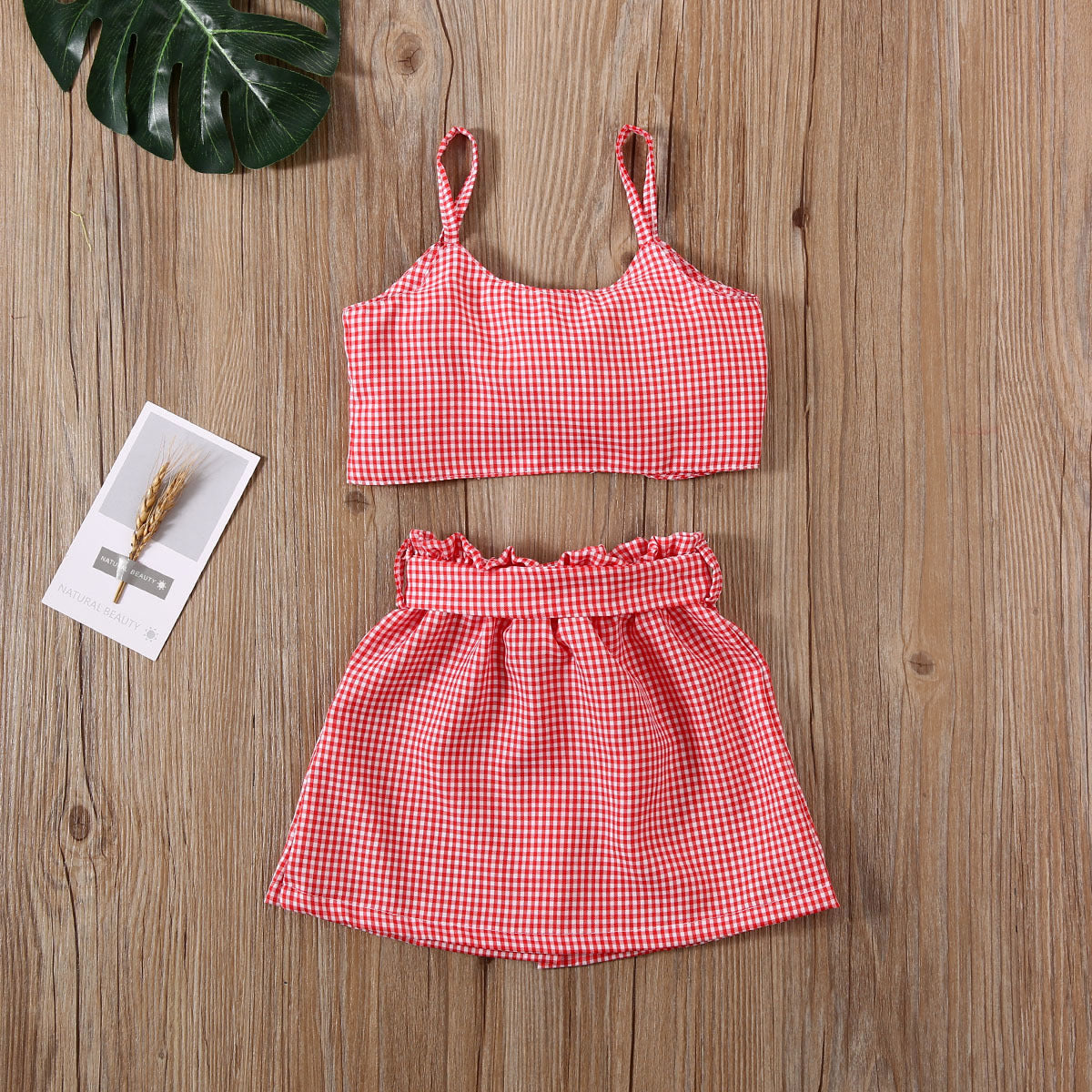 Baby and Toddler Bowknot Plaid Sling and Short Skirt Set