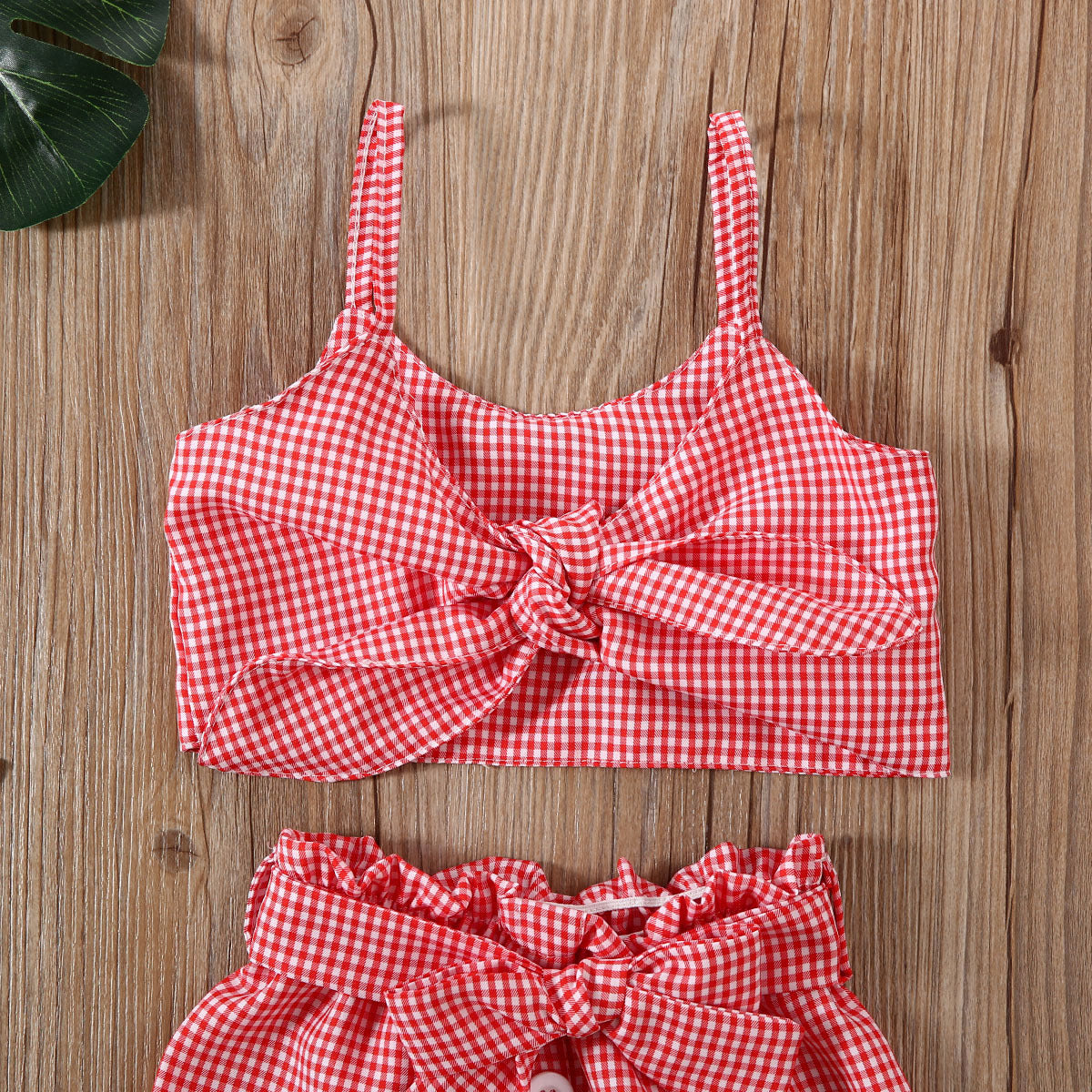 Baby and Toddler Bowknot Plaid Sling and Short Skirt Set