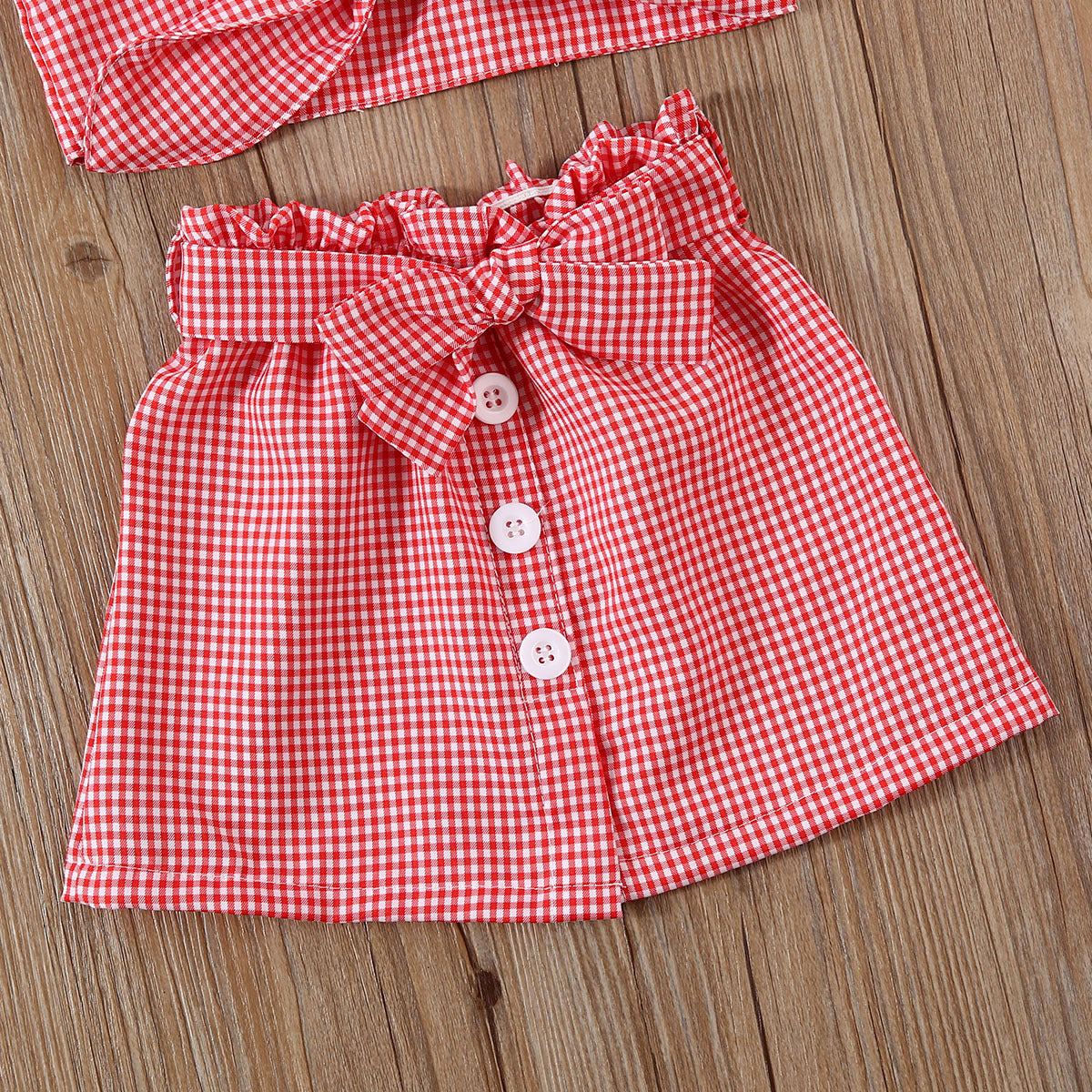Baby and Toddler Bowknot Plaid Sling and Short Skirt Set