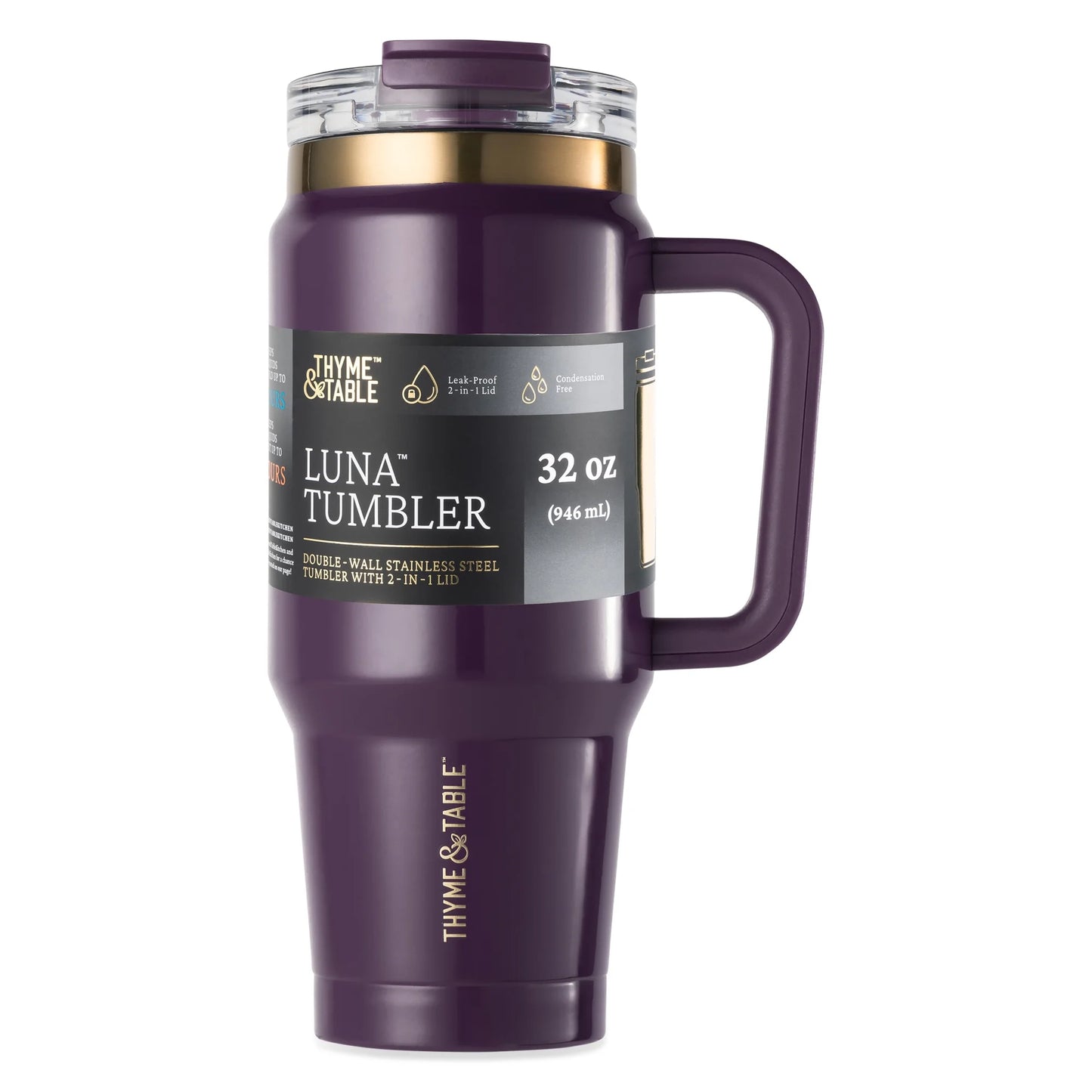 32 Fl Oz Stainless Steel Luna Tumbler with Handle and Dual Straw Lid, Purple