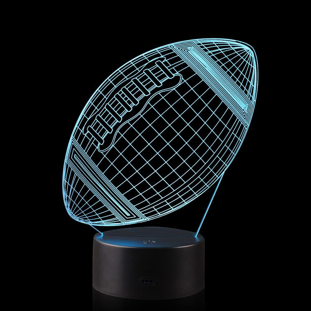 American Football Lover 3D Illusion Rugby Night Light Lamp with 16 Color Change, Touch Base Birthday Gift Present for Boys and Girls Teenager Christmas Gifts Xmas Gift