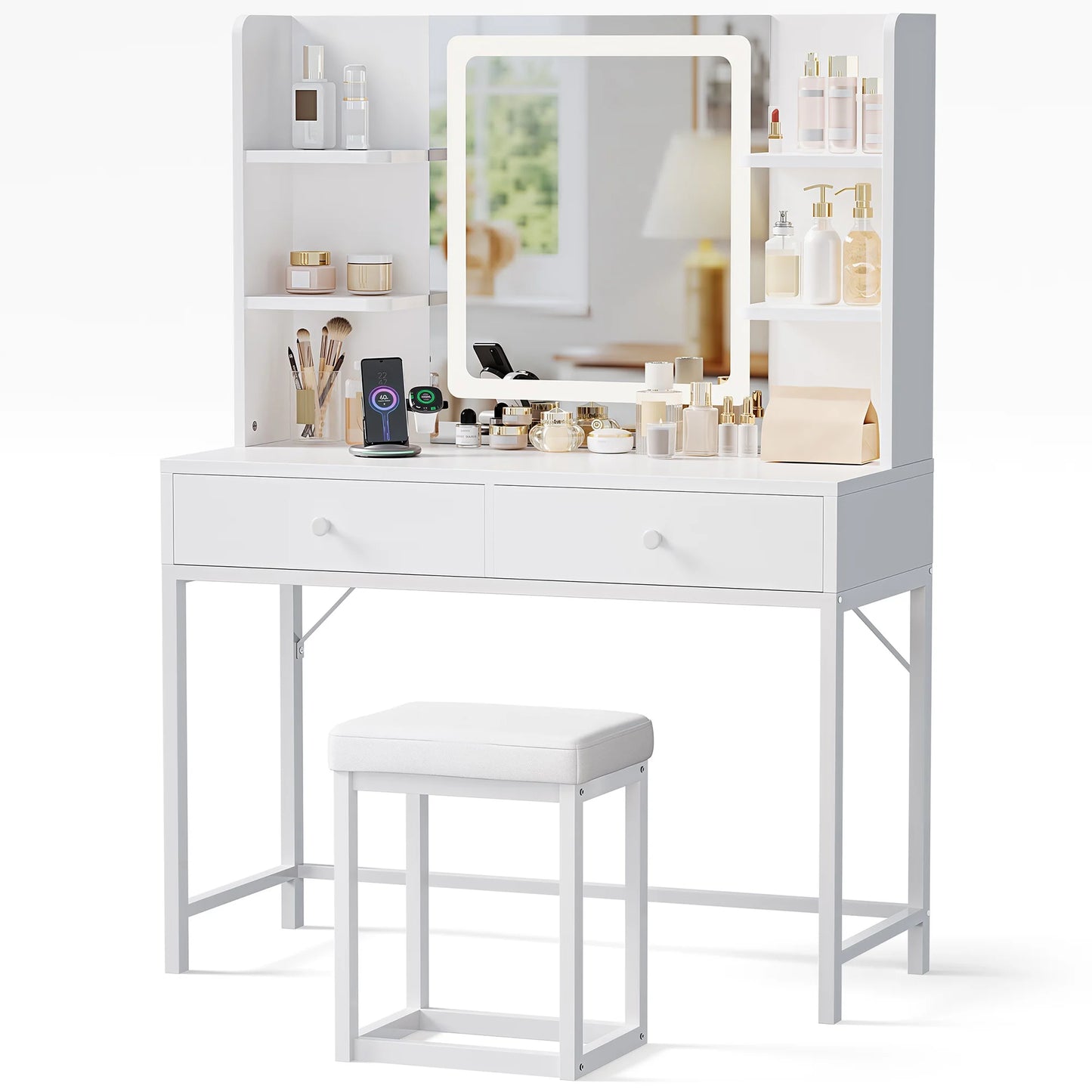 Makeup Vanity with Mirror and Lights Large Vanity Table Set White