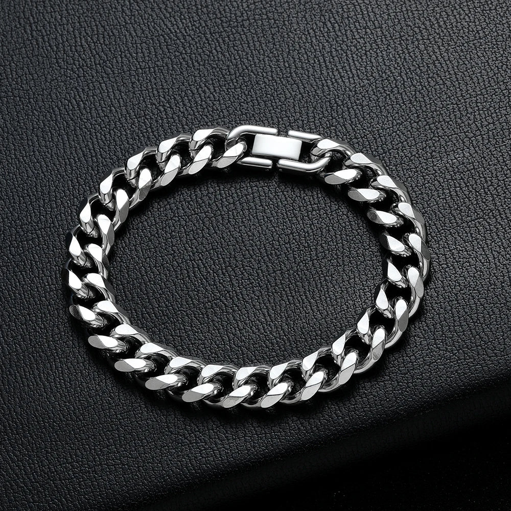 Width 8MM 316L Titanium Steel Golden Black Cuban Chain Bracelet Fashion Hip Hop Men's Jewelry Party Gift 18/20/22CM