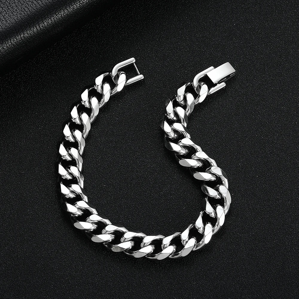 Width 8MM 316L Titanium Steel Golden Black Cuban Chain Bracelet Fashion Hip Hop Men's Jewelry Party Gift 18/20/22CM