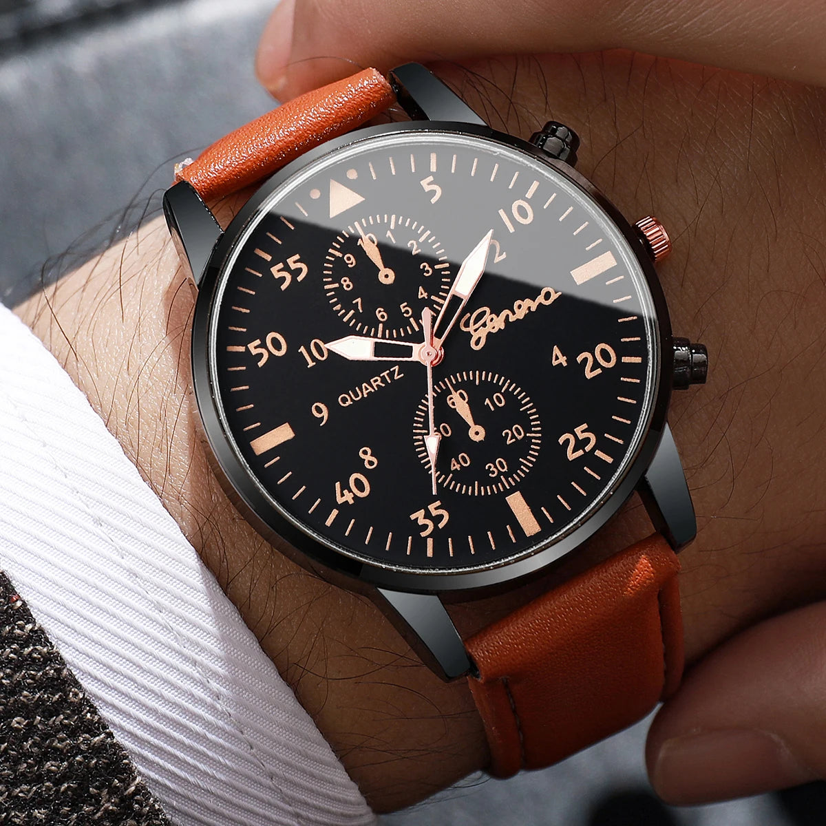 4PCs/Set Men's Watch Set Classic Unisex Fashion Casual Style Quartz Leather Watch Sport Style Business Watch Box not included