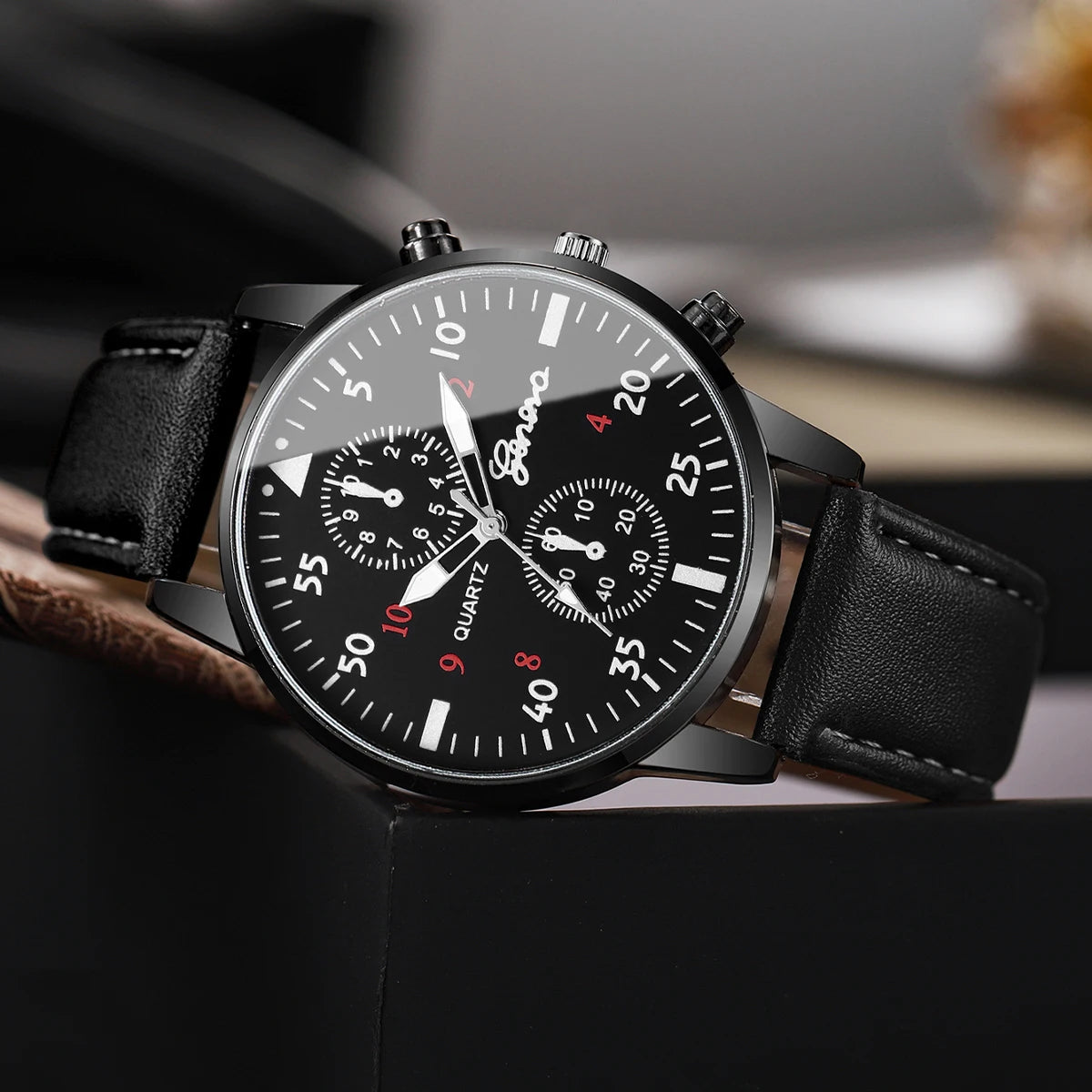 4PCs/Set Men's Watch Set Classic Unisex Fashion Casual Style Quartz Leather Watch Sport Style Business Watch Box not included