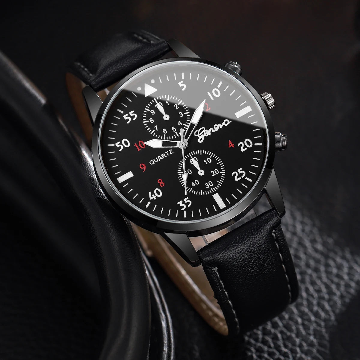 4PCs/Set Men's Watch Set Classic Unisex Fashion Casual Style Quartz Leather Watch Sport Style Business Watch Box not included
