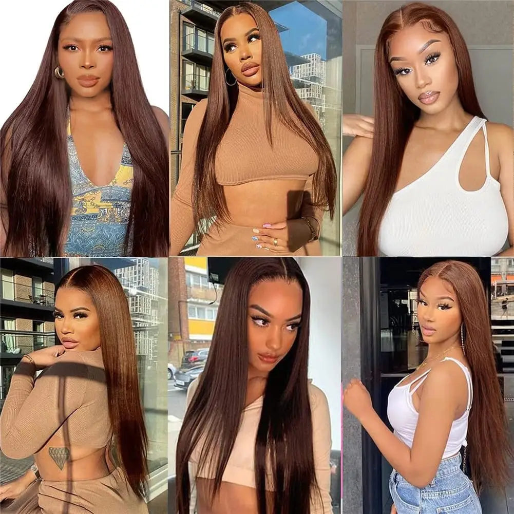 13x4 30 40 Inch Chocolate Brown Straight Lace Front Human Hair Wig 13x6 Transparent Hd Pre Plucked Lace Frontal Wigs For Women