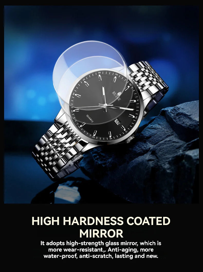 RUIGE Business Men's Quartz Watch Stainless Steel Calendar Men's Night Light Waterproof Fashion Versatile Watch B2-2