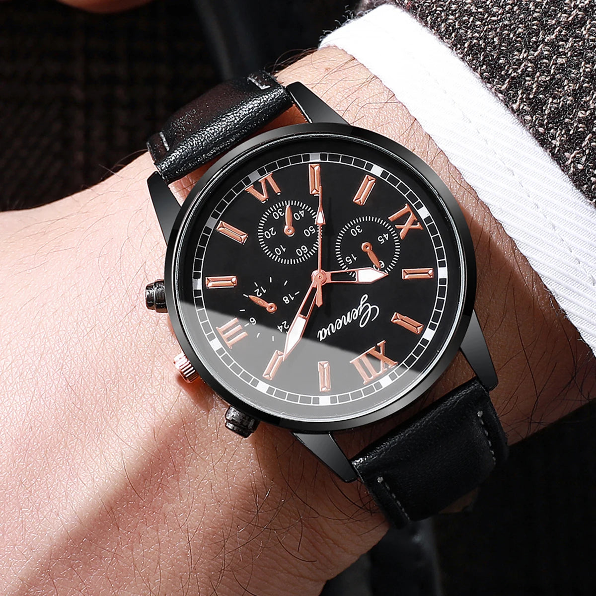 4PCs/Set Men's Watch Set Classic Unisex Fashion Casual Style Quartz Leather Watch Sport Style Business Watch Box not included