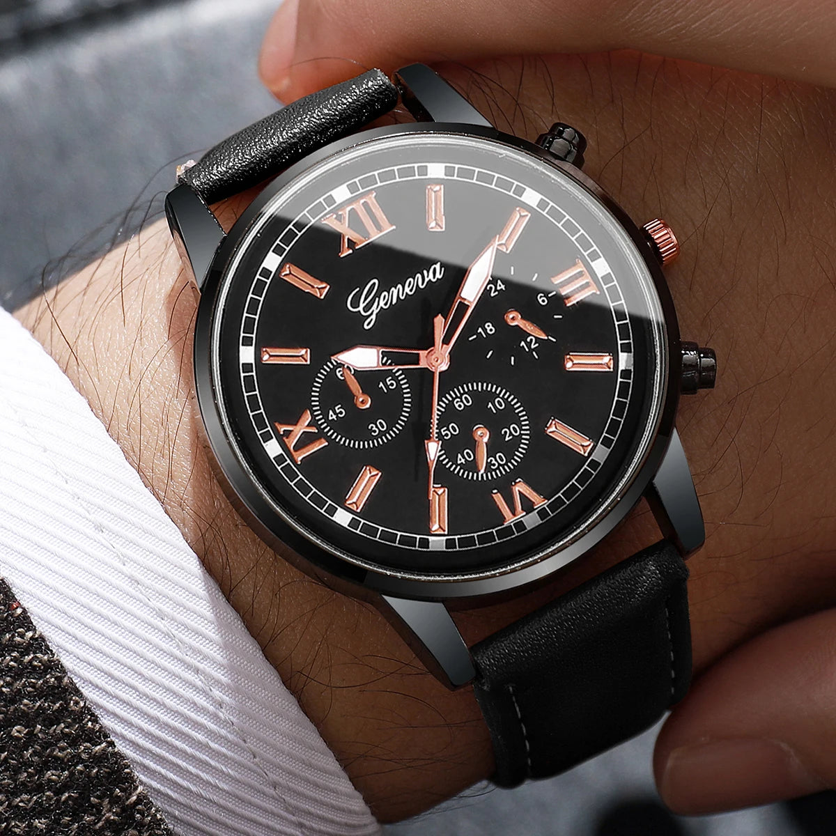 4PCs/Set Men's Watch Set Classic Unisex Fashion Casual Style Quartz Leather Watch Sport Style Business Watch Box not included
