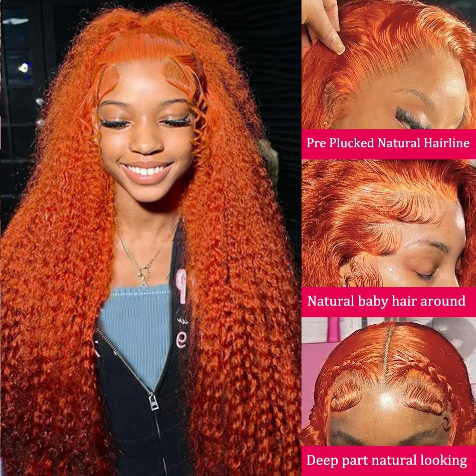 13x6 Hd Colored Ginger Orange Curly Lace Frontal Wig 13x4 Deep Water Wave Lace Front Human Hair Wigs 30inch Brazilian Preplucked