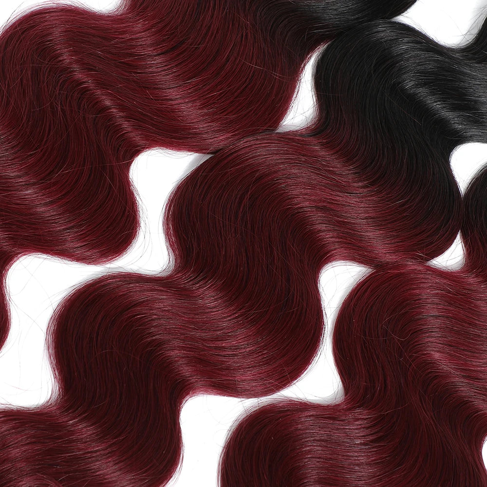 1B99J Body Wave Bundles With Closure Brazilian Human Hair Weave Bundles With 4x4 Lace Closure Hair Extension 3/4 Bundles Remy