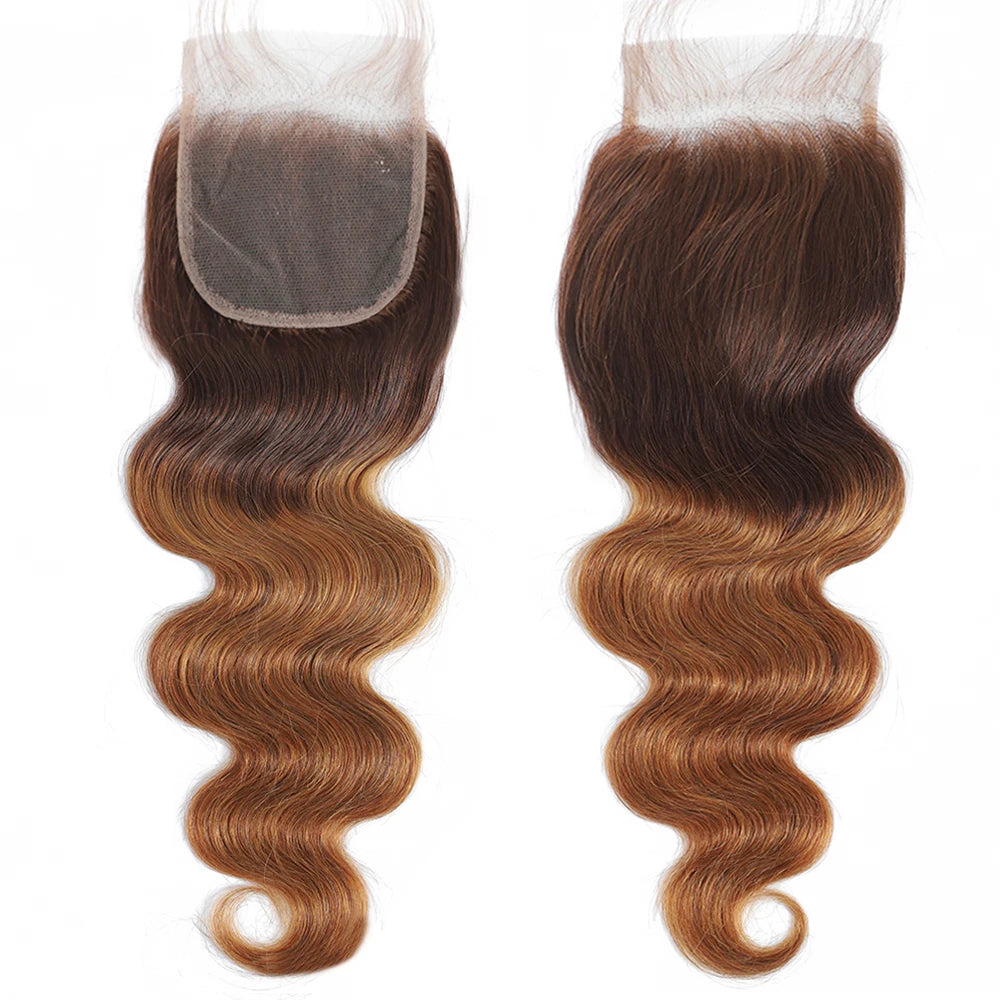 1B99J Body Wave Bundles With Closure Brazilian Human Hair Weave Bundles With 4x4 Lace Closure Hair Extension 3/4 Bundles Remy