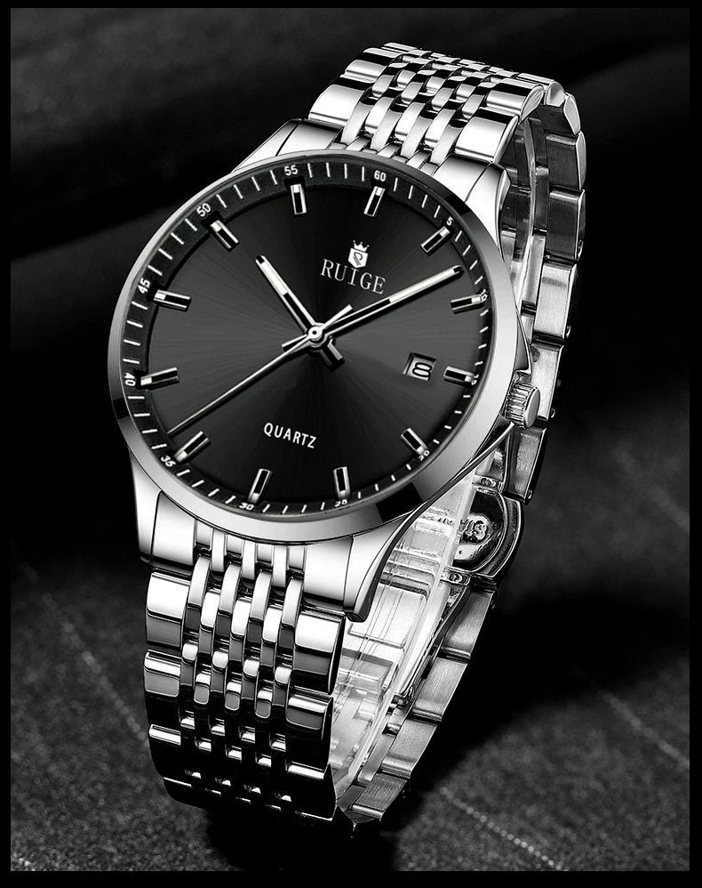 RUIGE Business Men's Quartz Watch Stainless Steel Calendar Men's Night Light Waterproof Fashion Versatile Watch B2-2