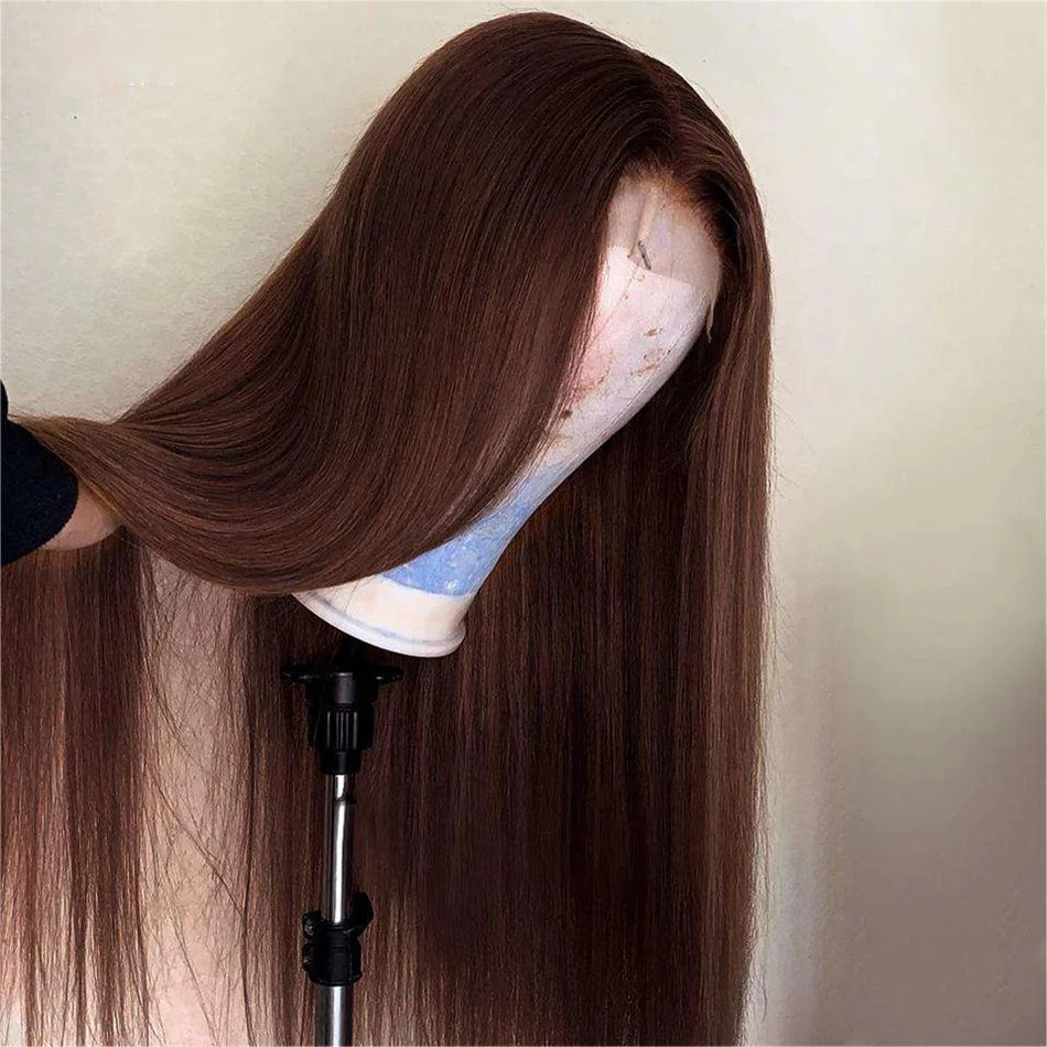 13x4 30 40 Inch Chocolate Brown Straight Lace Front Human Hair Wig 13x6 Transparent Hd Pre Plucked Lace Frontal Wigs For Women
