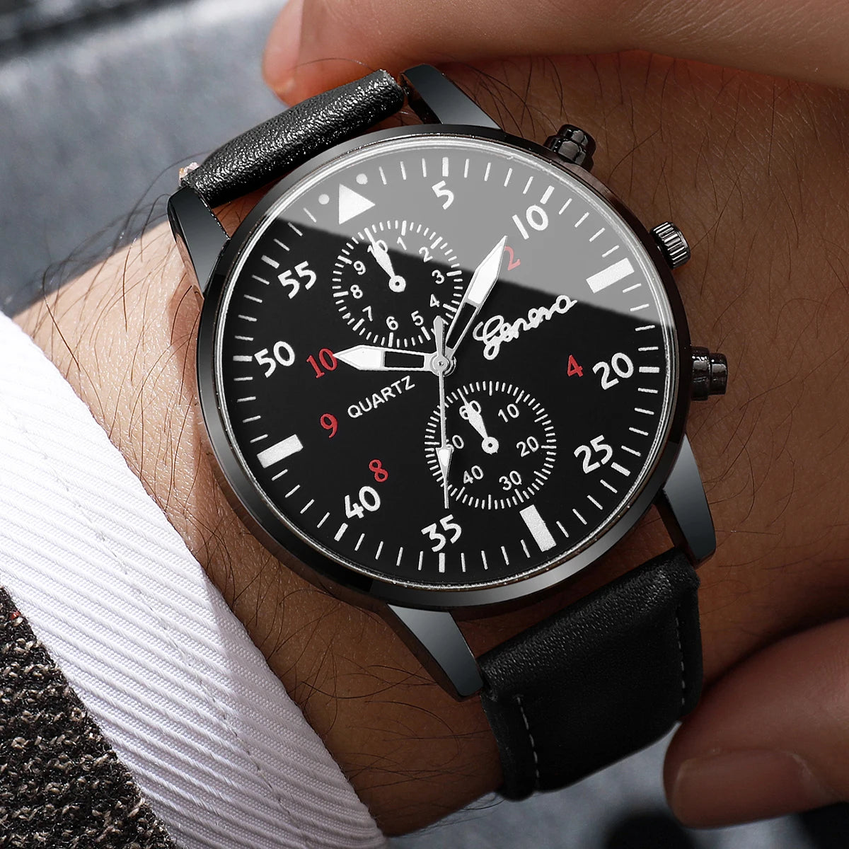 4PCs/Set Men's Watch Set Classic Unisex Fashion Casual Style Quartz Leather Watch Sport Style Business Watch Box not included