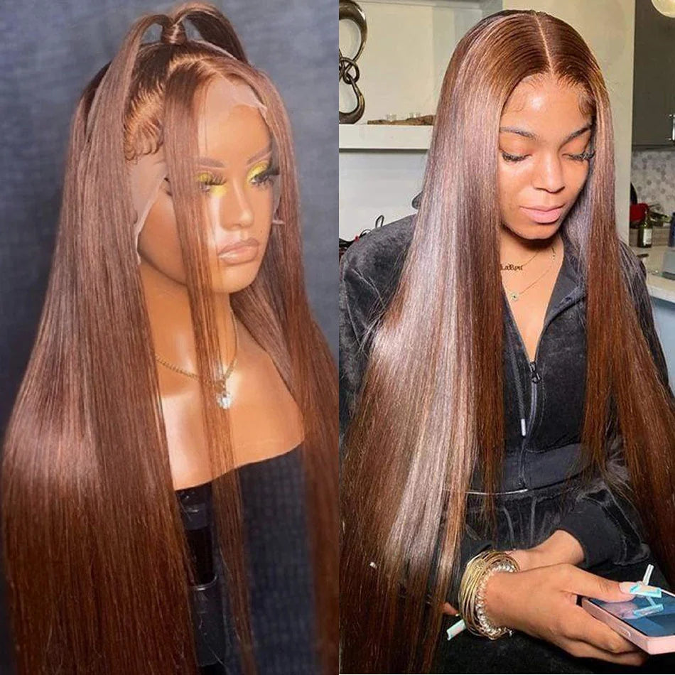 13x4 30 40 Inch Chocolate Brown Straight Lace Front Human Hair Wig 13x6 Transparent Hd Pre Plucked Lace Frontal Wigs For Women
