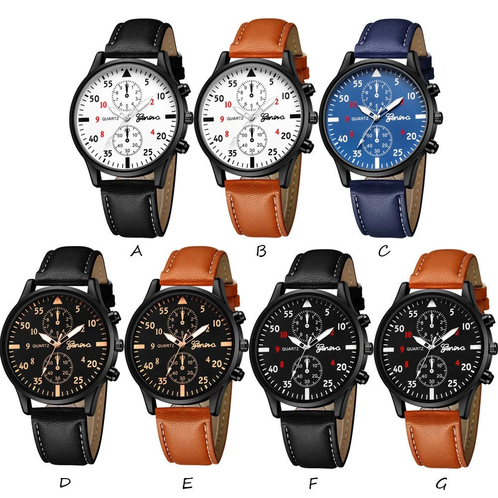 Kegllect Men Watch Set with Bracelet Casual Leather Band Quartz Clocks