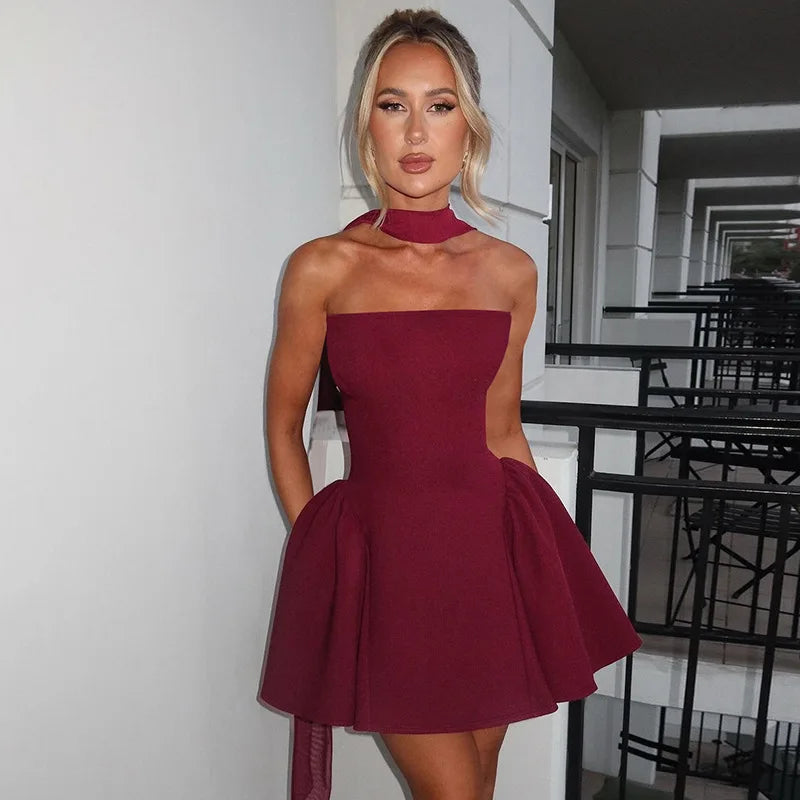 Robe mini bustier sexy Tornova avec ruban, dos nu élégant, fermeture éclair, taille haute, robe de soirée élégante pour femme, collection 2025