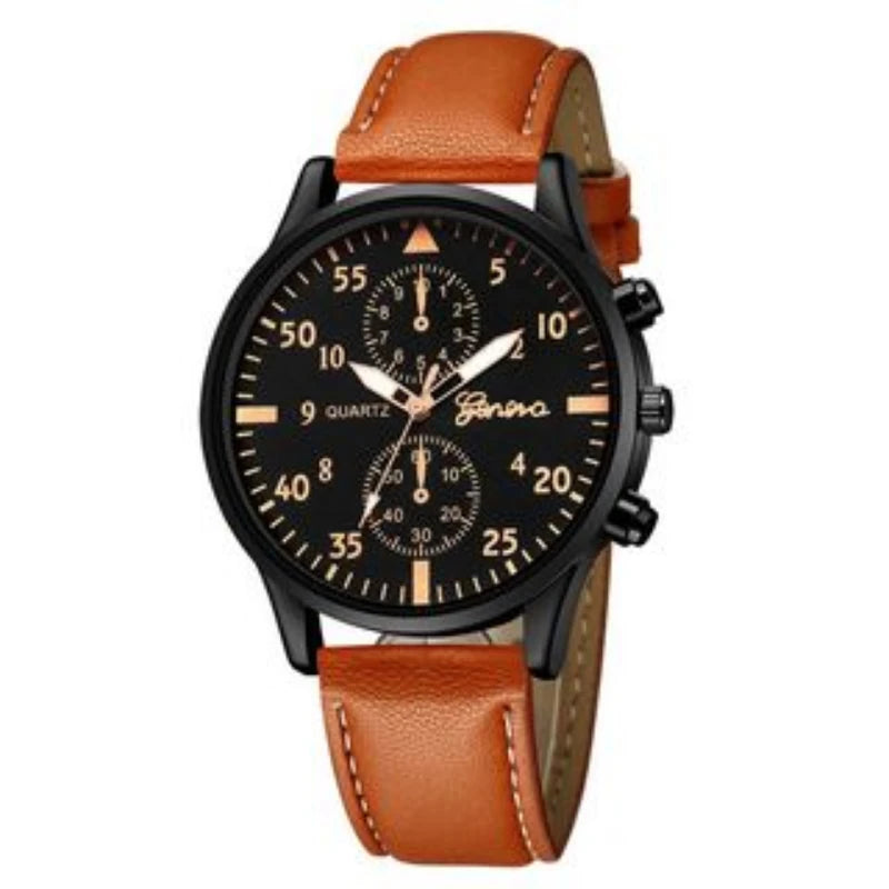 Kegllect Men Watch Set with Bracelet Casual Leather Band Quartz Clocks