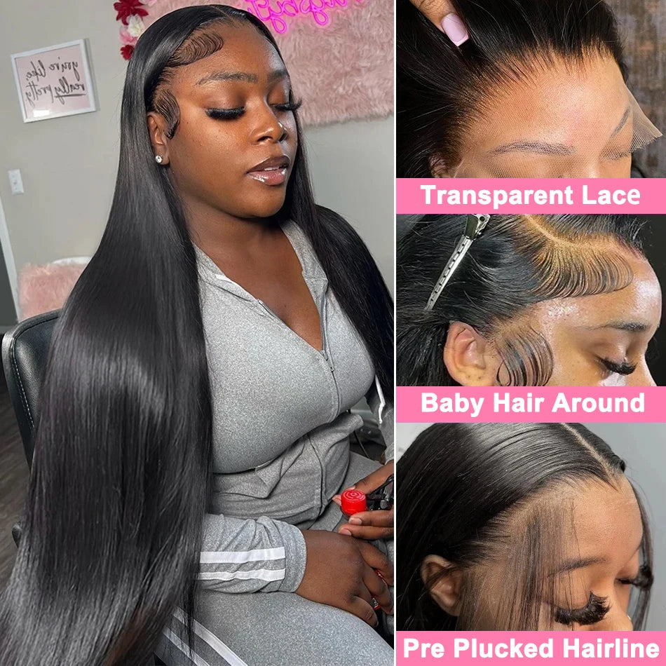 200% Hd Transparent Bone Straight 13x4 Lace Frontal Wigs Pre Plucked Brazilian Remy Hair 5x5 Glueless Wigs Human Hair For Women