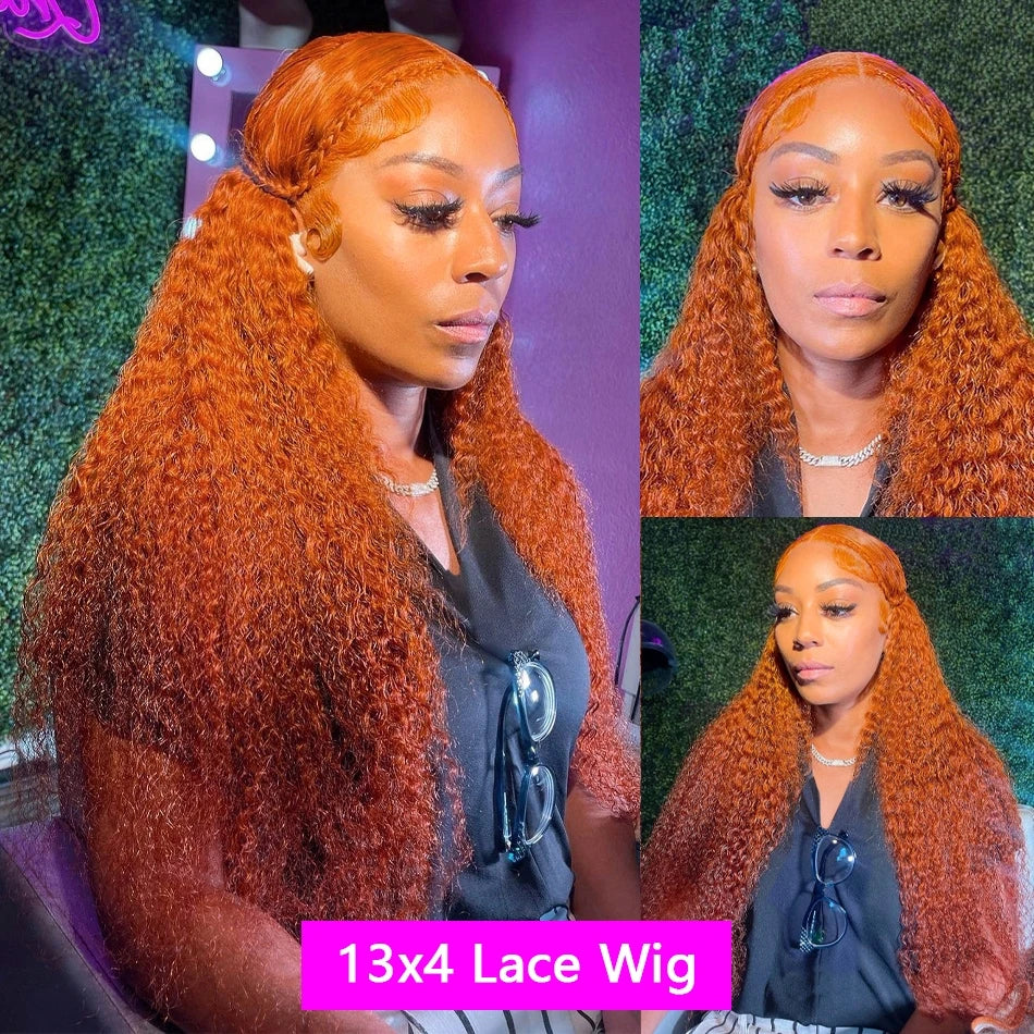 13x6 Hd Colored Ginger Orange Curly Lace Frontal Wig 13x4 Deep Water Wave Lace Front Human Hair Wigs 30inch Brazilian Preplucked