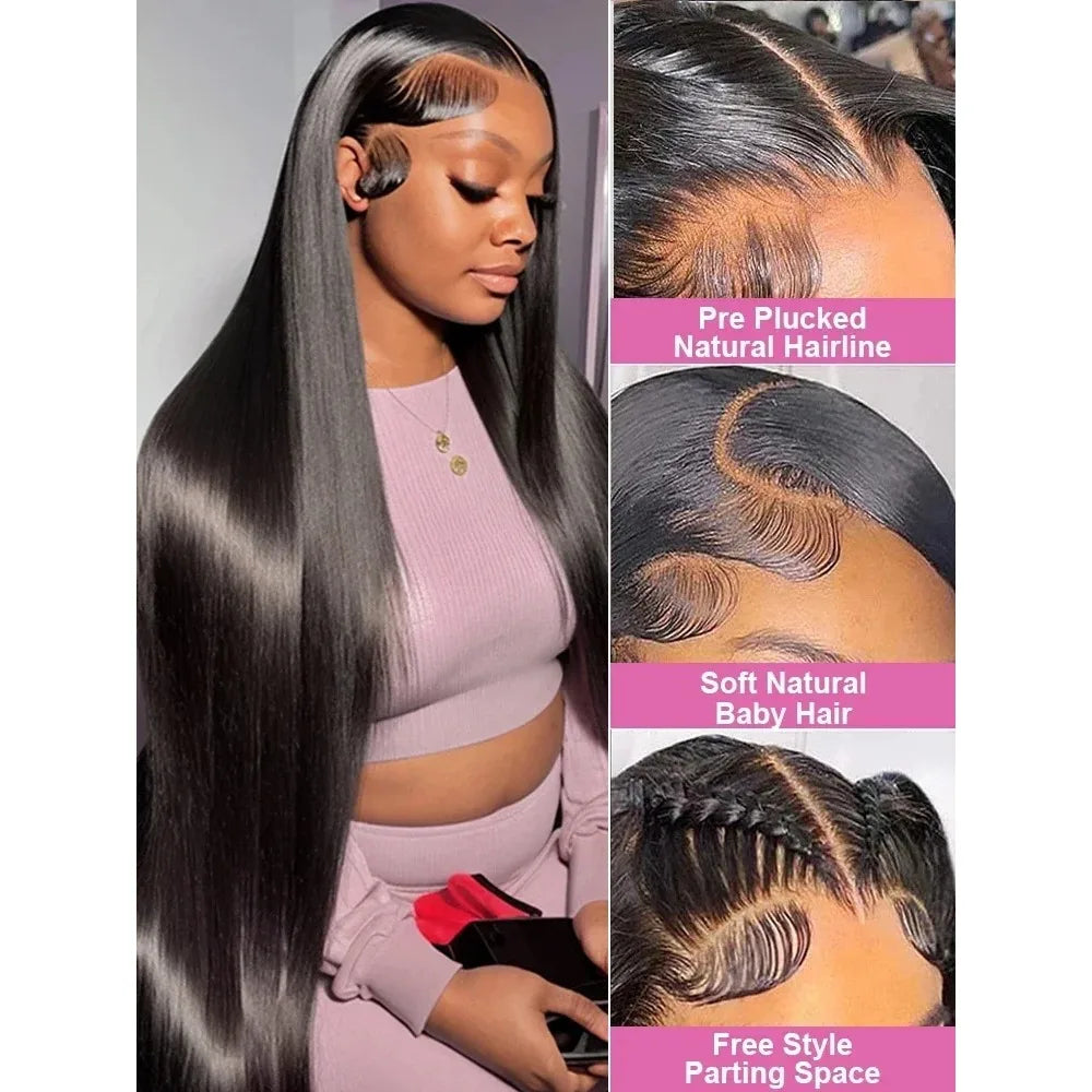 36 38 Inch 13x6 HD Transparent Bone Straight Lace Frontal Wigs 5x5 Glueless Wear and Go Human Hair Wig 200 Density for Women