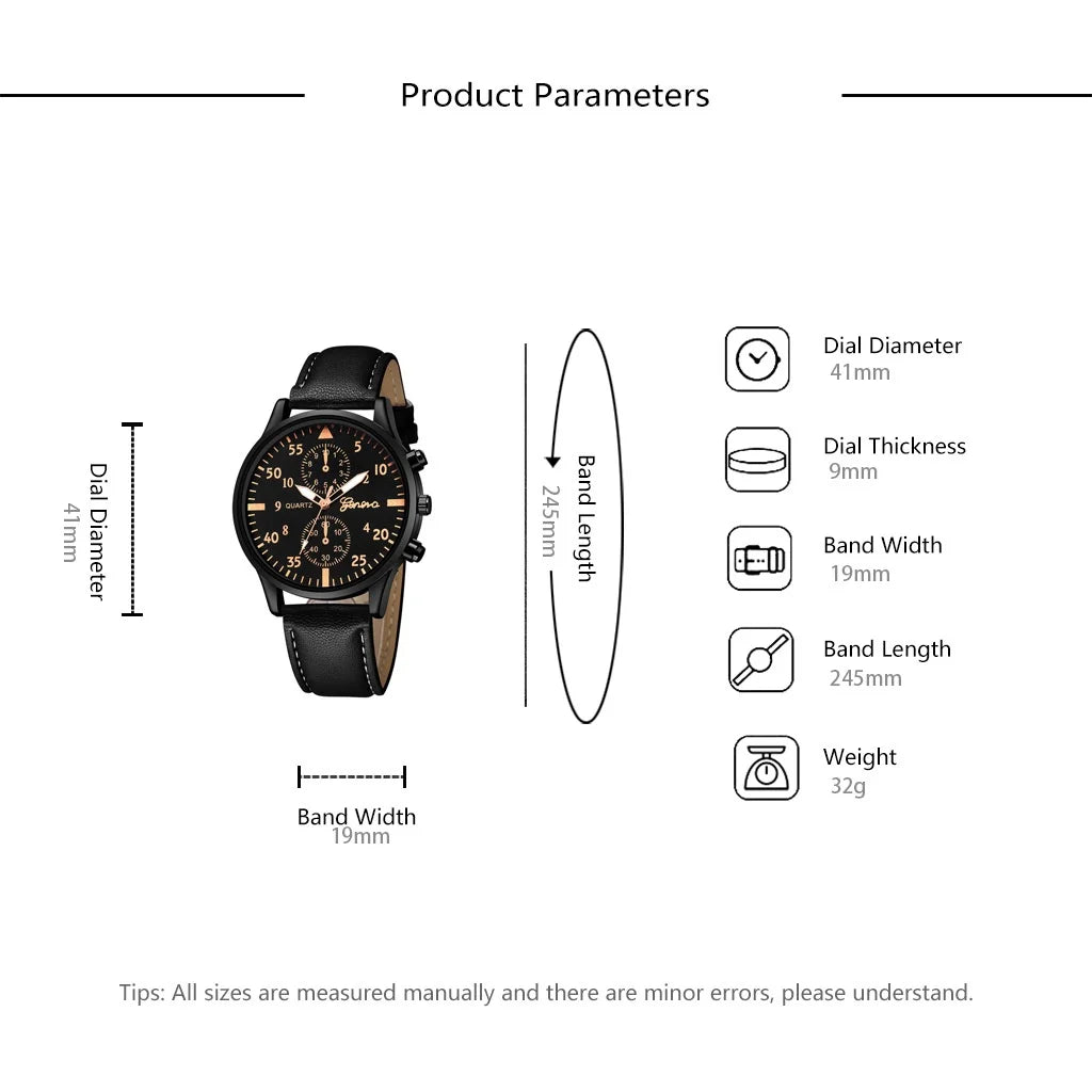 Kegllect Men Watch Set with Bracelet Casual Leather Band Quartz Clocks