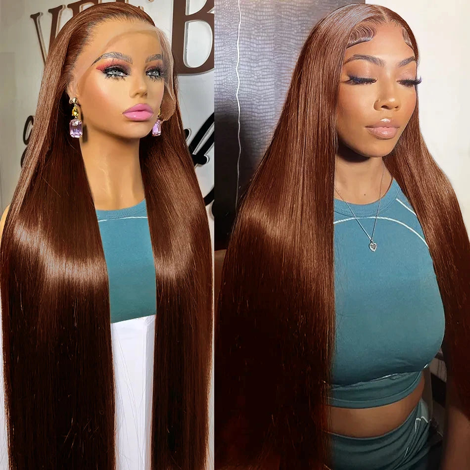 13x4 30 40 Inch Chocolate Brown Straight Lace Front Human Hair Wig 13x6 Transparent Hd Pre Plucked Lace Frontal Wigs For Women