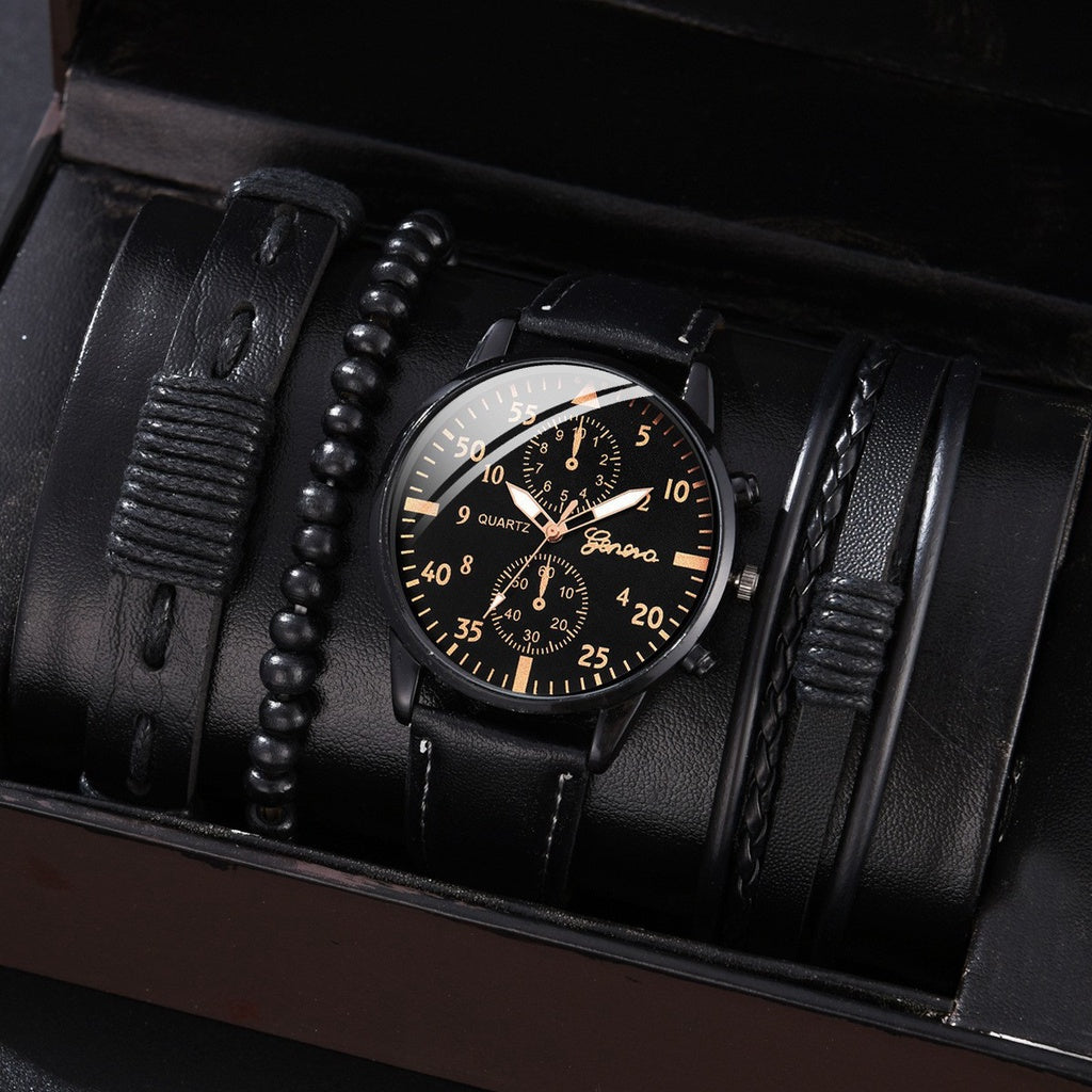 Kegllect Men Watch Set with Bracelet Casual Leather Band Quartz Clocks