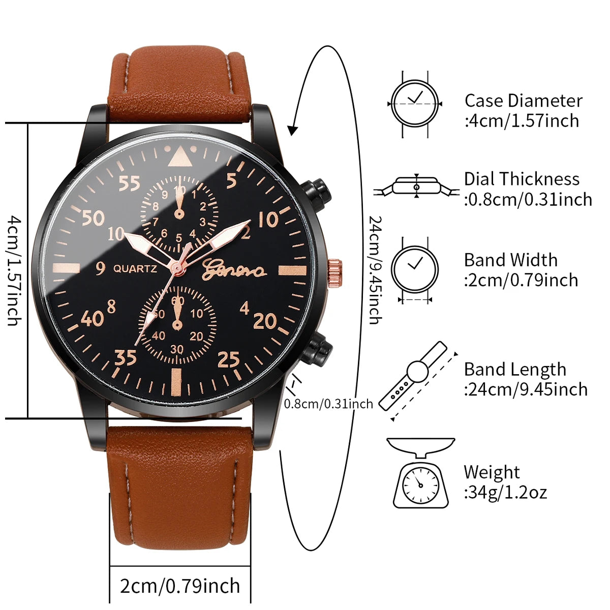 4PCs/Set Men's Watch Set Classic Unisex Fashion Casual Style Quartz Leather Watch Sport Style Business Watch Box not included