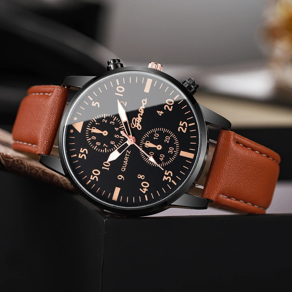 4PCs/Set Men's Watch Set Classic Unisex Fashion Casual Style Quartz Leather Watch Sport Style Business Watch Box not included