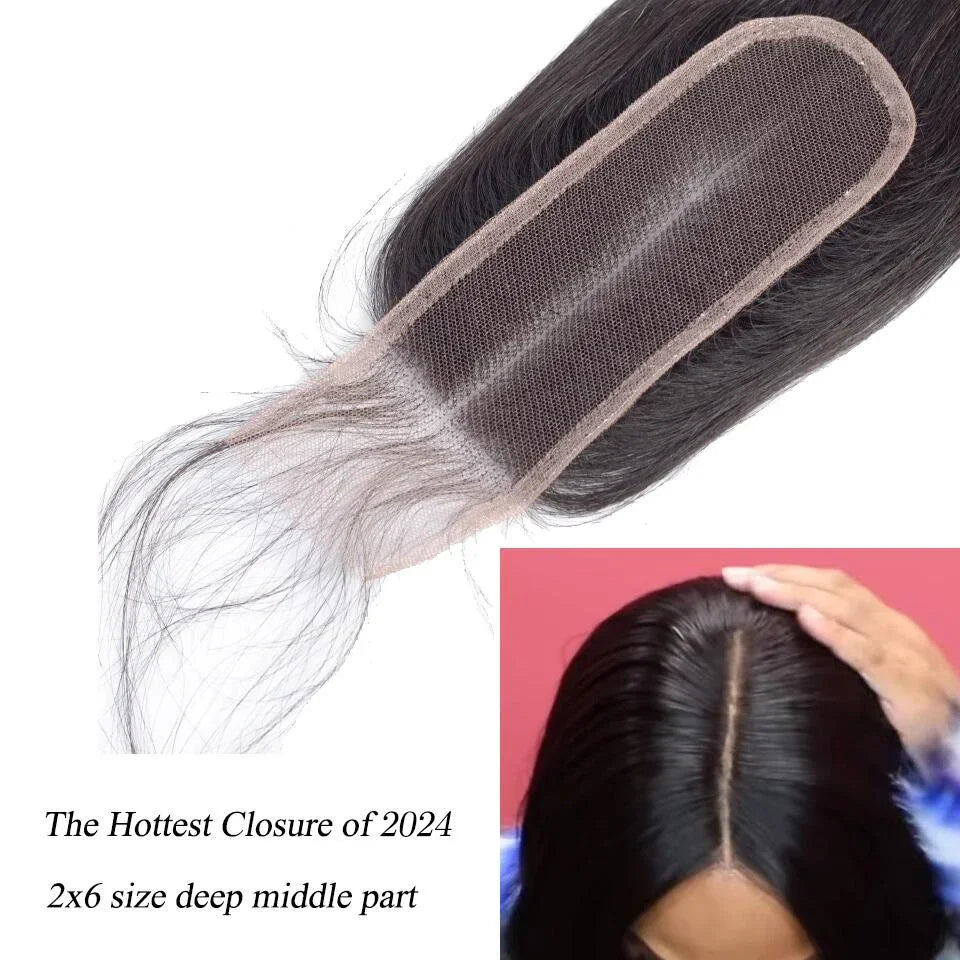 Queenlike Human Hair Bundles with A 2x6 Deep Kim HD Lace Closure 12A Hair Bundles with Closures Brazilian Raw Hair Bundles