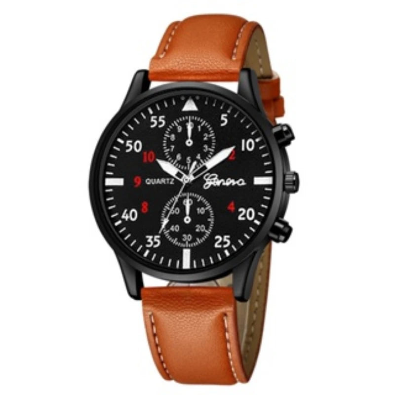 Kegllect Men Watch Set with Bracelet Casual Leather Band Quartz Clocks