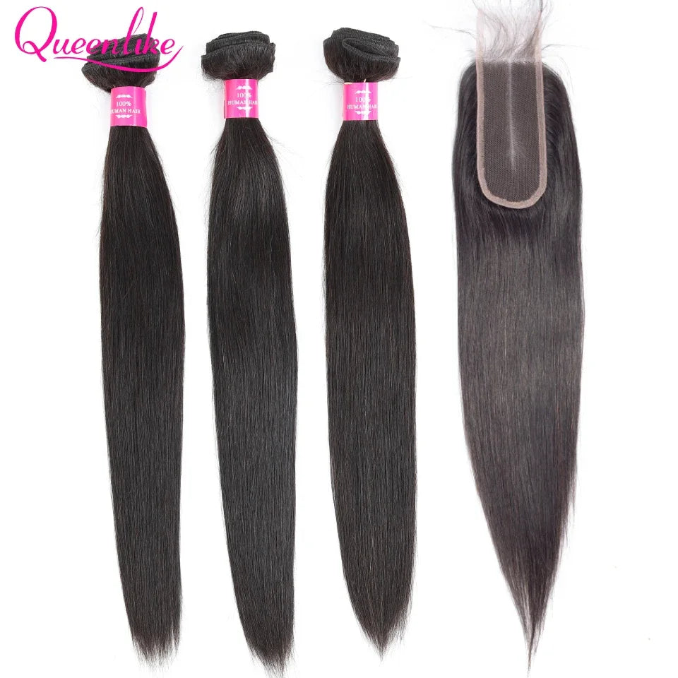 Queenlike Human Hair Bundles with A 2x6 Deep Kim HD Lace Closure 12A Hair Bundles with Closures Brazilian Raw Hair Bundles