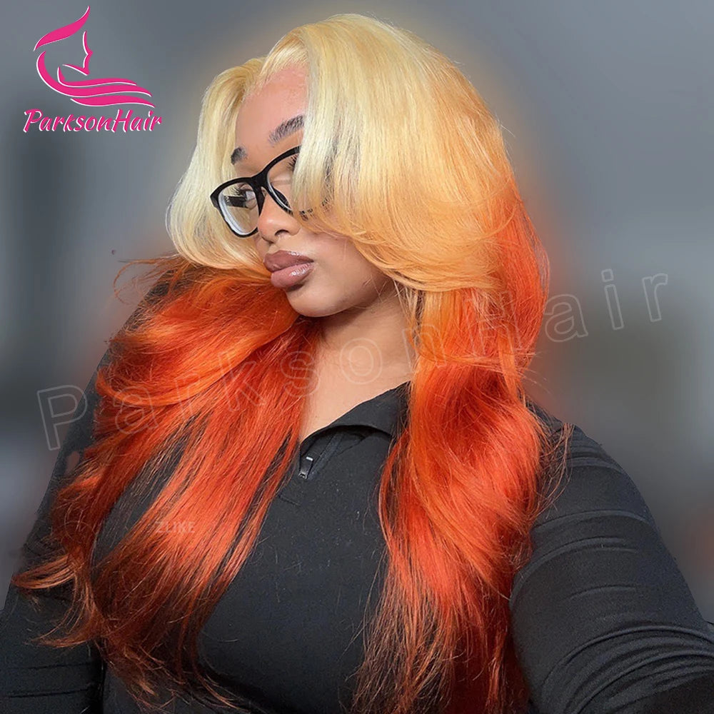 Ginger Orange Glueless Wig 13X6 HD Highlight Lace Front Wig Wave Curly Hair 13X4 Blonde Gradient Orange Lace Front Wig Women