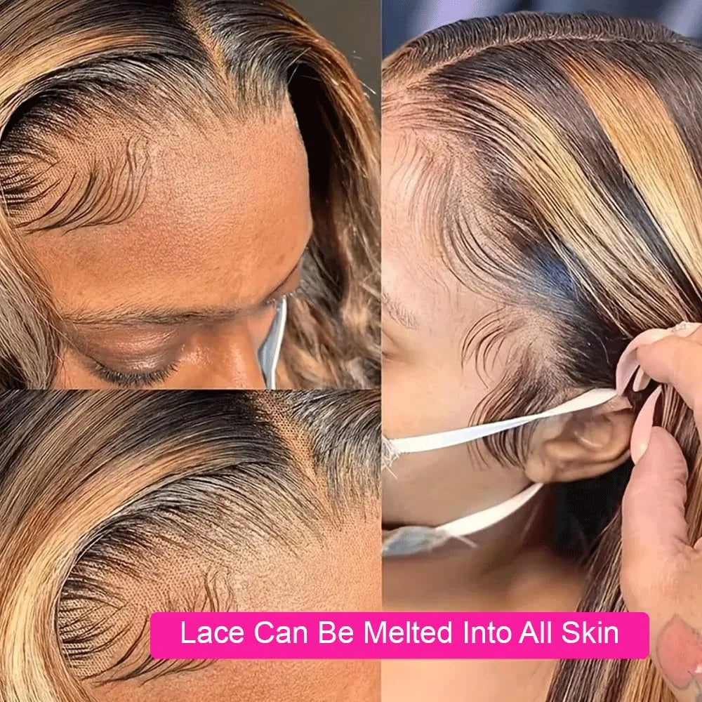 34Inch Bone Straight Highlight Lace Front Human Hair Ombre 13x4 Lace Frontal Wigs 13x6 Honey Blonde Colored Wigs For Women