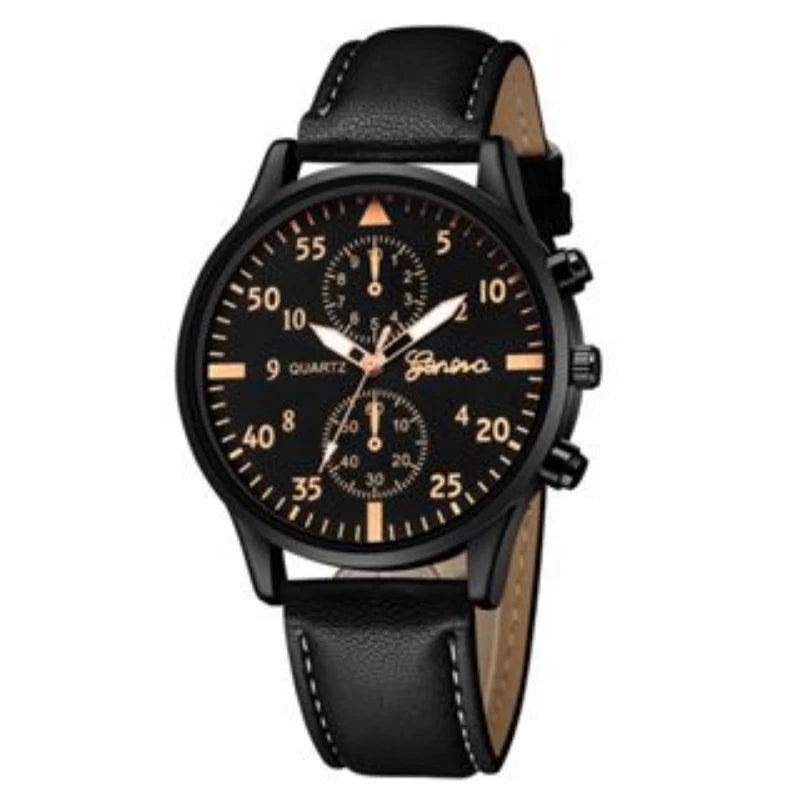 Kegllect Men Watch Set with Bracelet Casual Leather Band Quartz Clocks