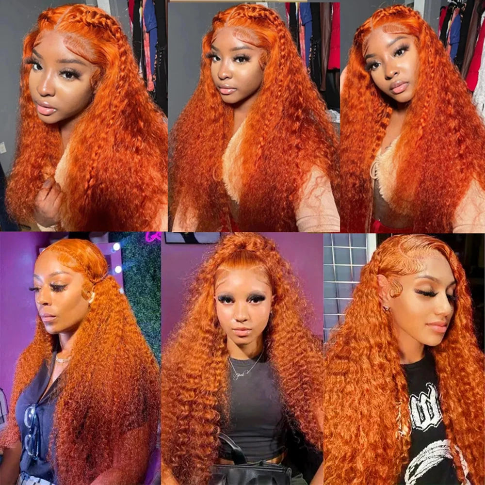 13x6 Hd Colored Ginger Orange Curly Lace Frontal Wig 13x4 Deep Water Wave Lace Front Human Hair Wigs 30inch Brazilian Preplucked