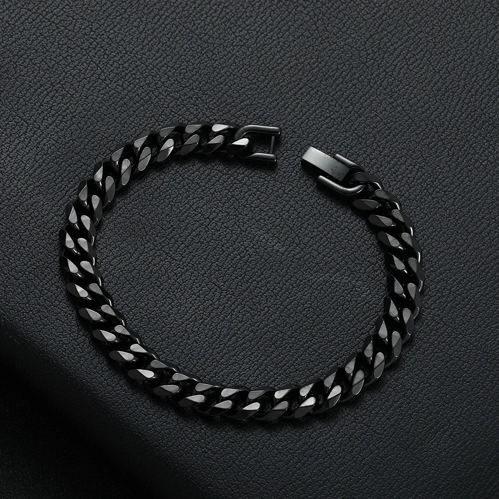 Width 8MM 316L Titanium Steel Golden Black Cuban Chain Bracelet Fashion Hip Hop Men's Jewelry Party Gift 18/20/22CM