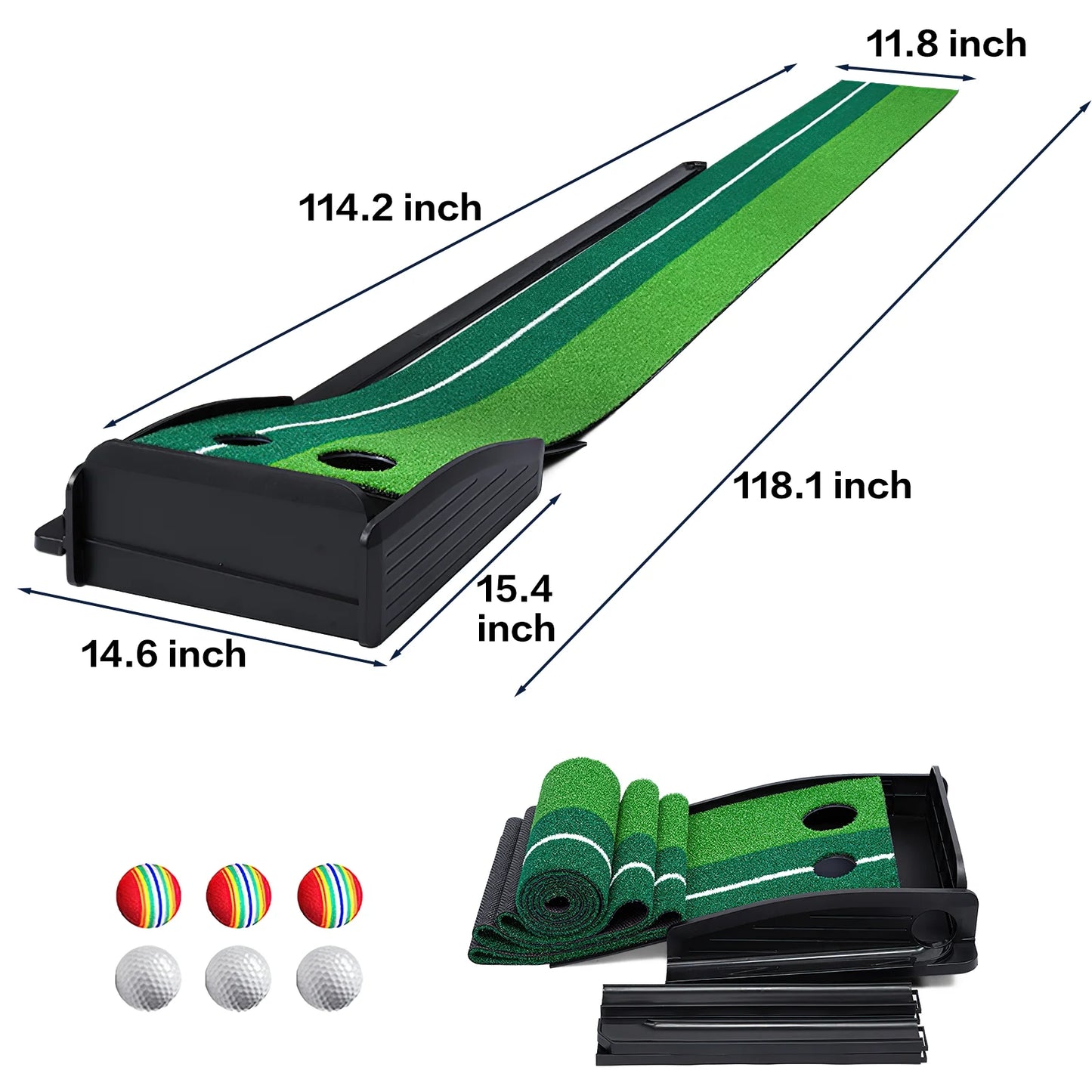 Fisca Putting Green Mat 9.9FT Golf Training Putting Mat with Auto Ball Return for Indoor/Outdoor