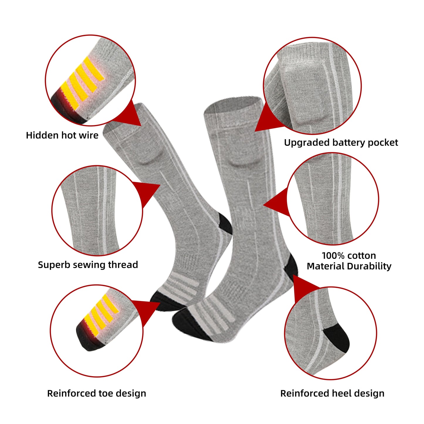 Heated Socks for Men Women 4000Mah Rechargeable Electric Heating Socks Warm Winter Thermal Socks Electric Battery Socks Foot Warmer(3 Heating Settings)