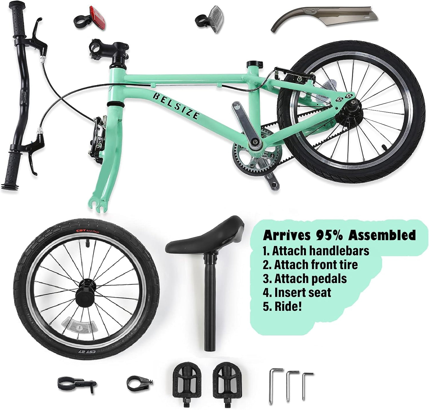 A11N SPORTS BELSIZE 16-Inch Belt-Drive Kid'S Bike, Lightweight Aluminium Alloy Bicycle(Only 12.57 Lbs) for 3-7 Years Old
