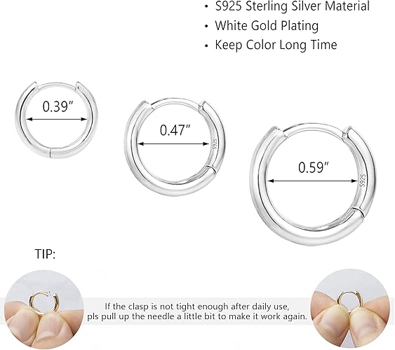 14K Gold Small Huggie Hoop Earrings for Women 925 Sterling Silver Hypoallergenic Cartilage Huggie Hoops Earrings for Men(3 Pairs)