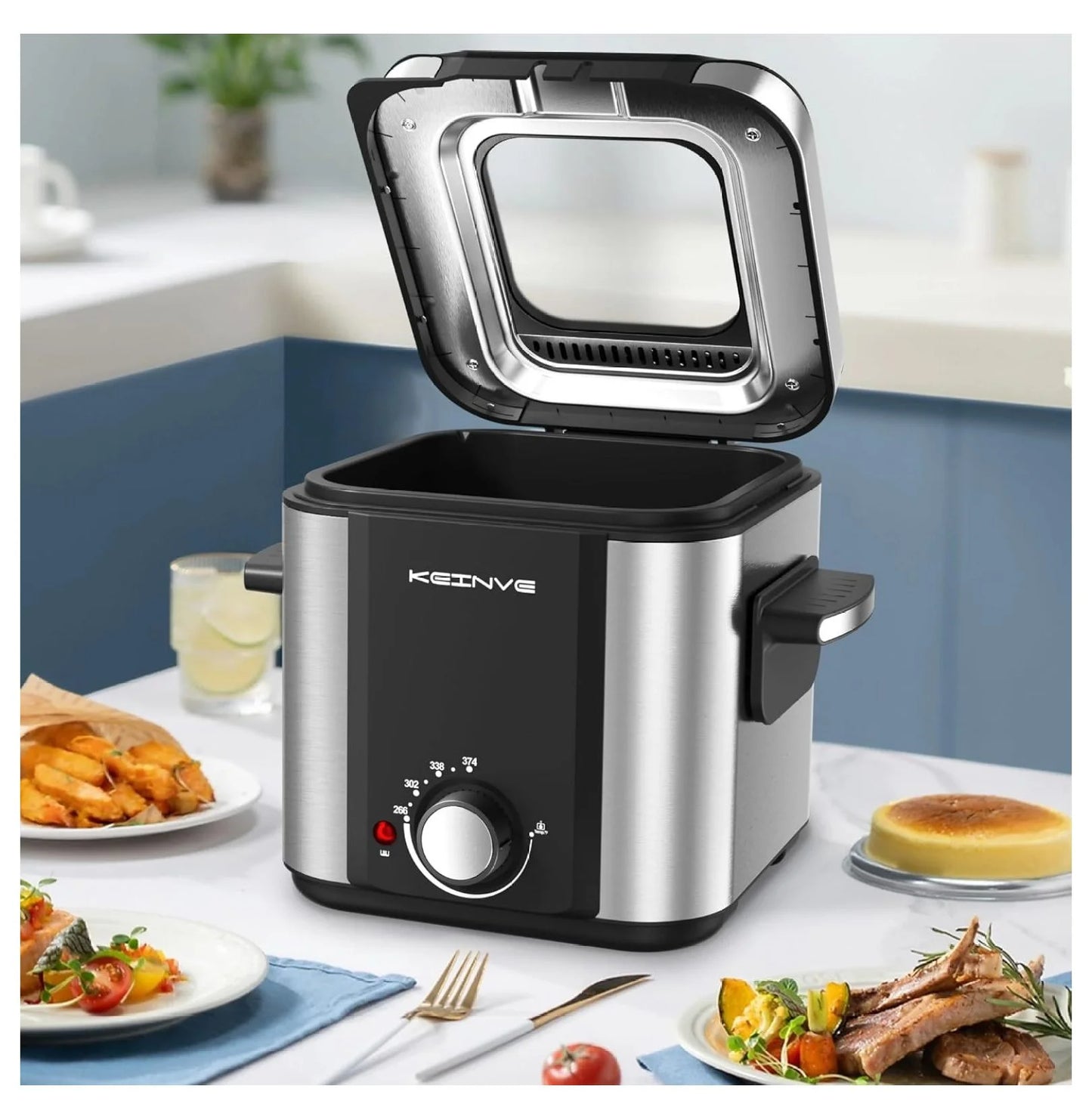 Electric Deep Fryer, 1.5 Liters Oil Capacity, Small Deep Fryer with Basket, Cool Touch Sides, Nonstick