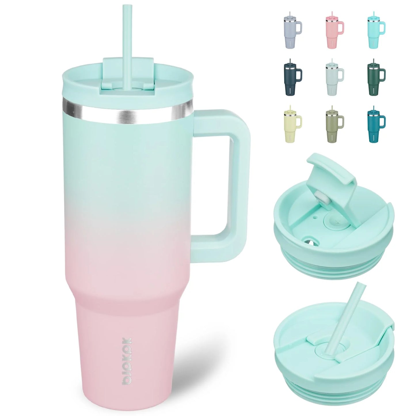 Tumbler with Handle and Straw 40Oz Insulated Tumbler Cups with Lid Stainless Steel Travel Coffee Mug,Bubble Gum